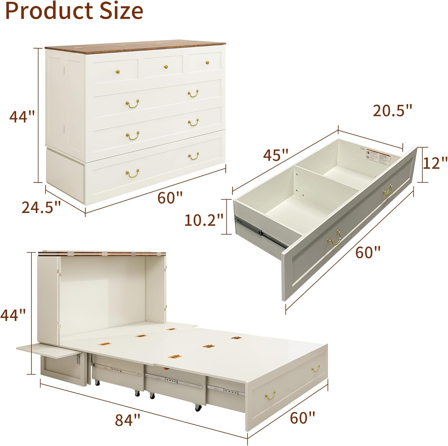 MFC-6 Murphy Cabinet Bed with Drawers Murphy Mobile Chest Bed