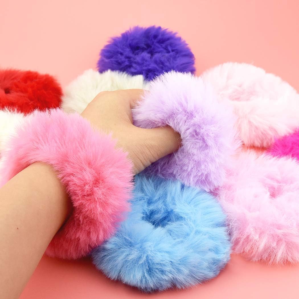 GENERIC Fur Hair Scrunchies Rabbit Furry Hair Ties Elastic Hair