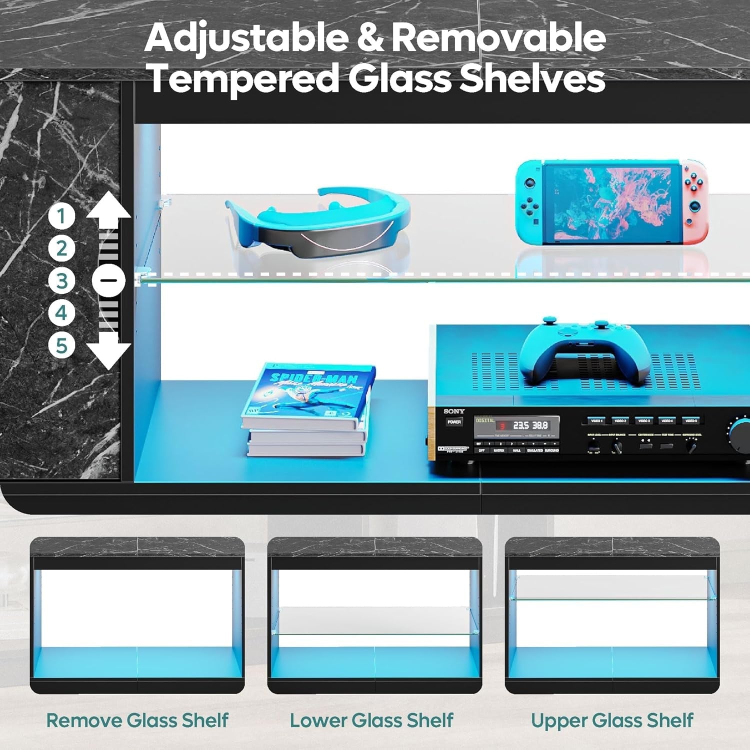 LED Gaming TV Stand for PS5/Xbox, 65 Inch