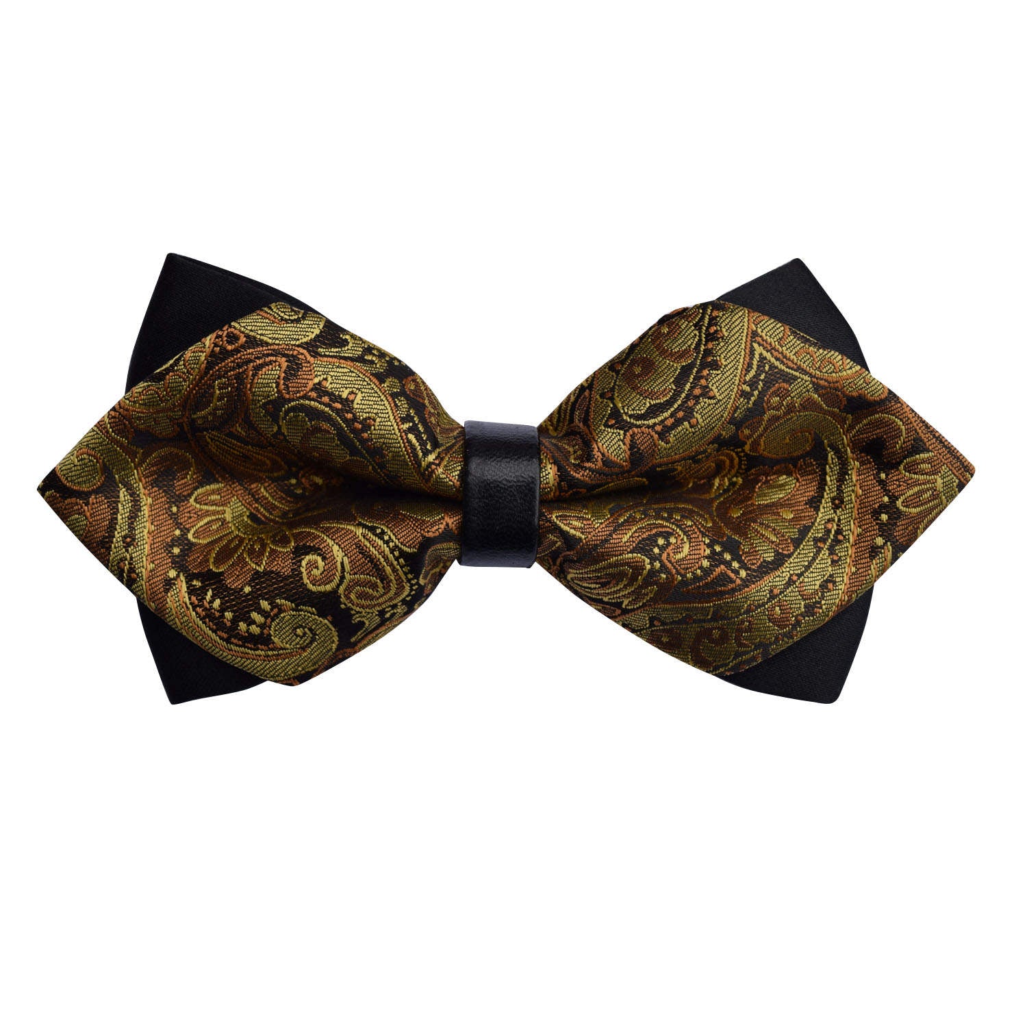 Diamond Tip Pre-Tied Bow Tie - Paisley Dark Gold