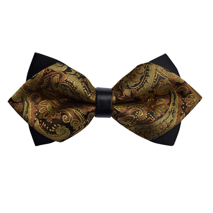 Diamond Tip Pre-Tied Bow Tie - Paisley Dark Gold