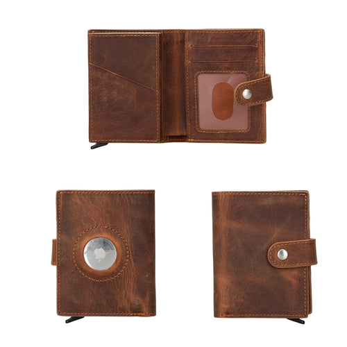 Douglas Genuine Leather Pop-Up Wallet with AirTag Slot - RFID Blocking