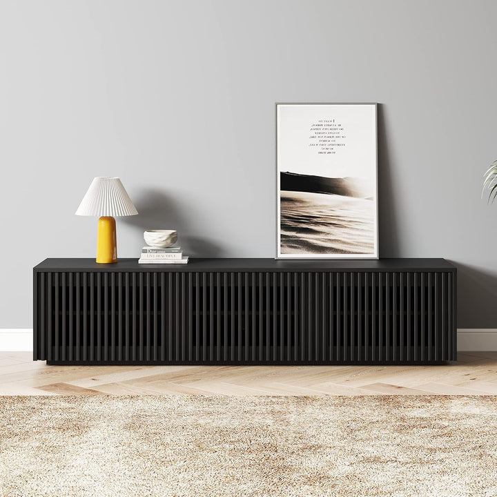 Modern Solid Wood TV Stand, Black Entertainment Center for 65 Inch TV,