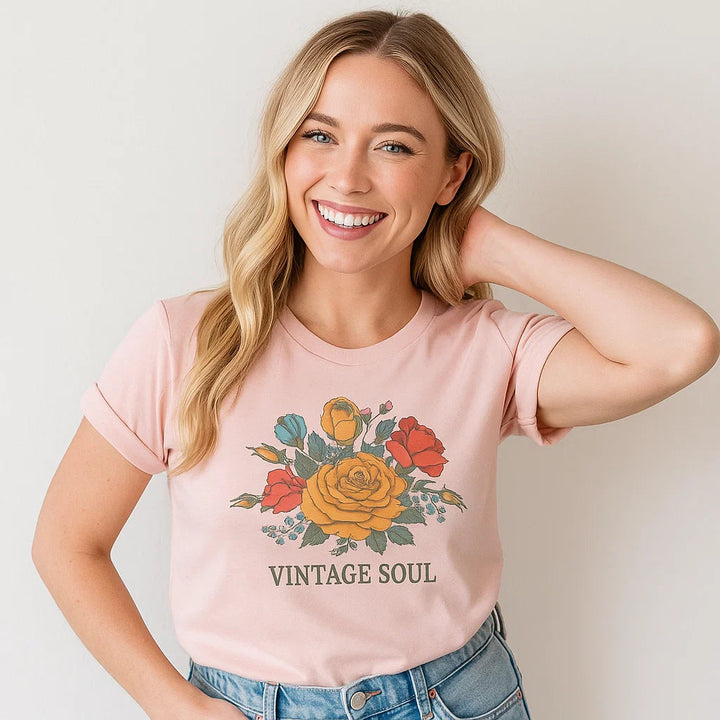 Vintage Soul Graphic Tee, Floral T-Shirt, Retro Tee
