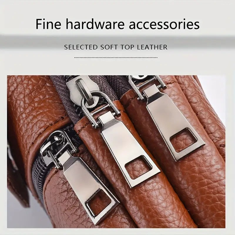 Genuine Leather Phone Shoulder Case Men'S Vertical Leather Case Belt