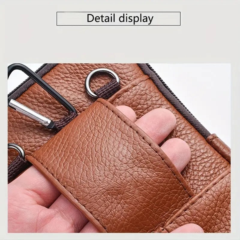 Genuine Leather Phone Shoulder Case Men'S Vertical Leather Case Belt