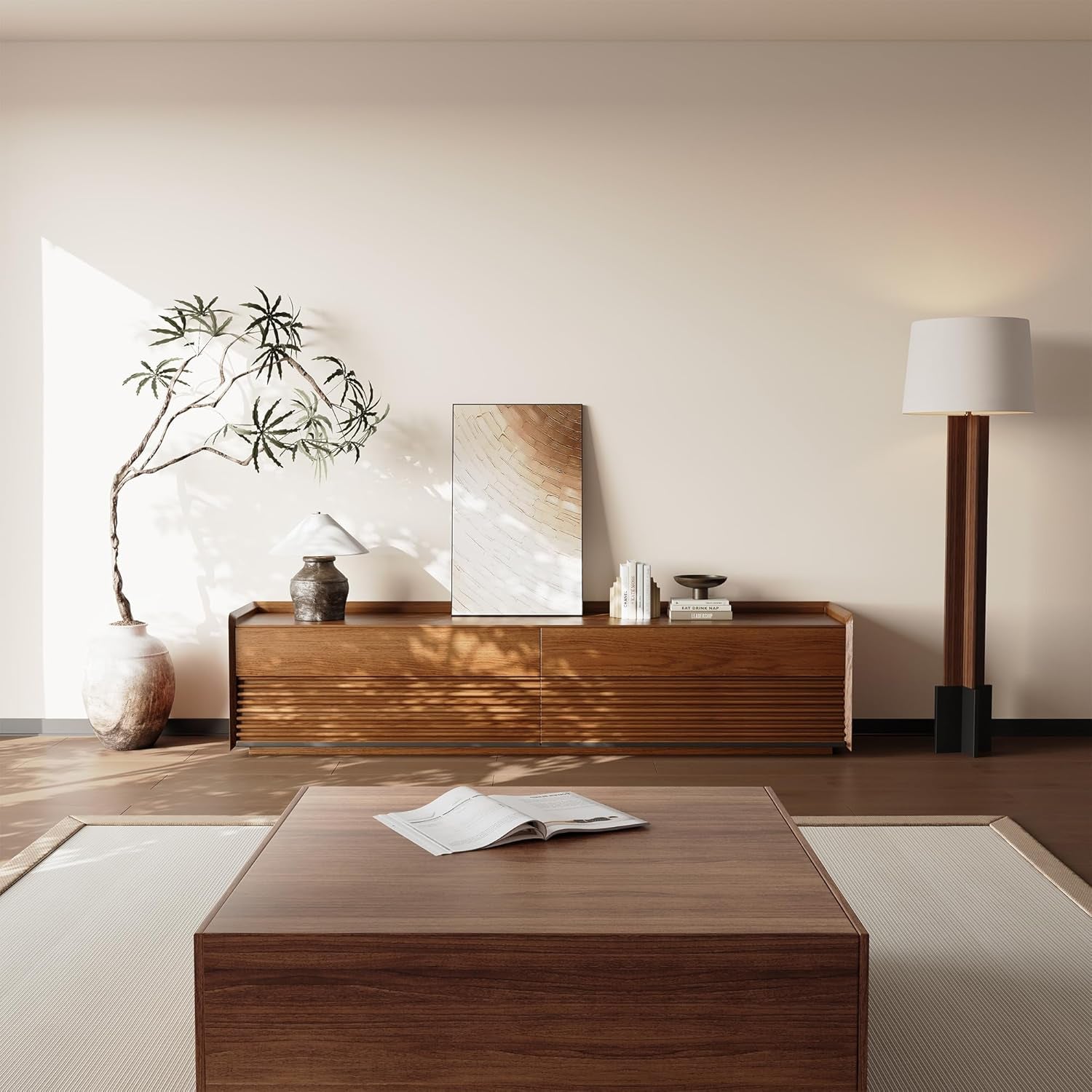 Mid Century Modern TV Stand, 78.74" Entertainment Center with LED