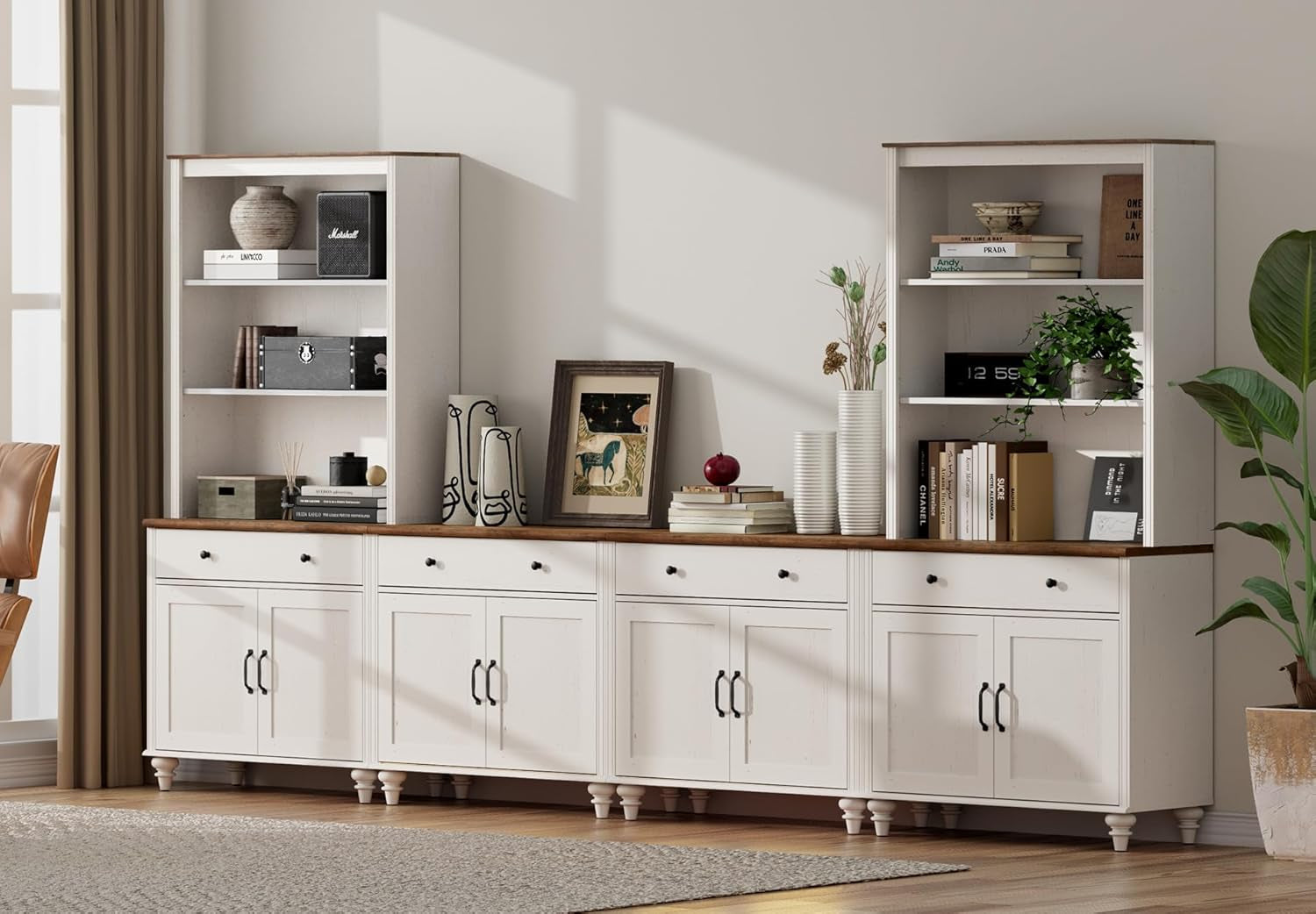 Entertainment Center with Bookshelves for Tvs up to 75", Farmhouse