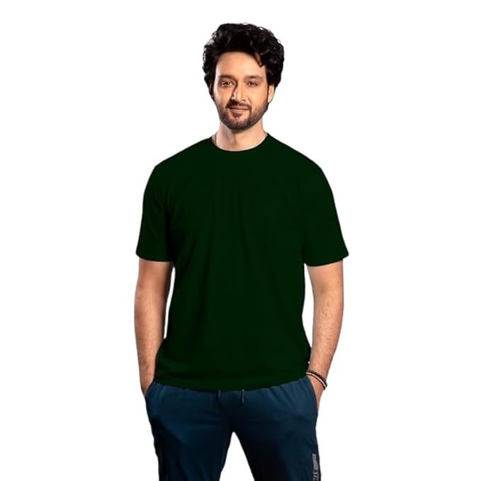 MYRISS Men's "Plain" 100% Cotton Regular  T-Shirt(Green,Size-L)