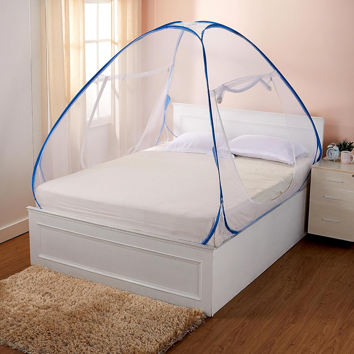 KUNKUN Foldable Mosquito Net for Double Bed Size 2X1.8 M Color Blue