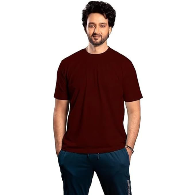 MYRISS Men's "Plain" 100% Cotton Regular  T-Shirt(Maroon,Size-L)