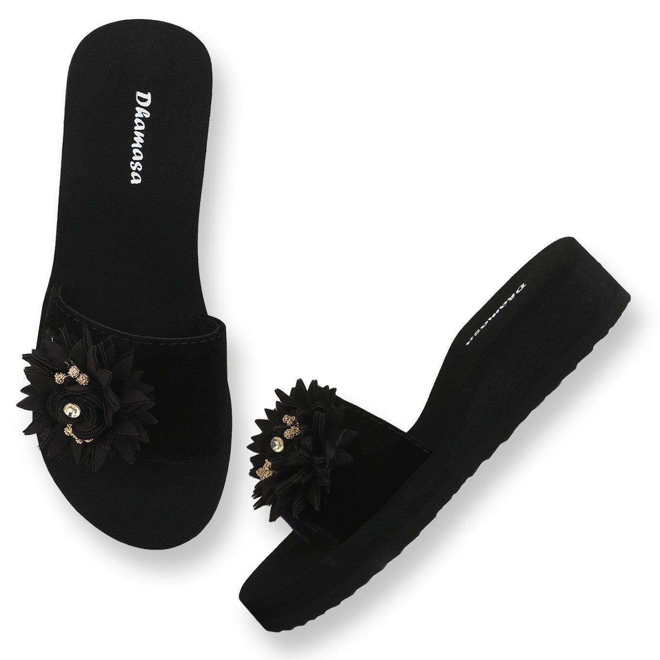 Flower Fashion Flipflop Slipper for Women and Girls, Black (SIZE 6K)