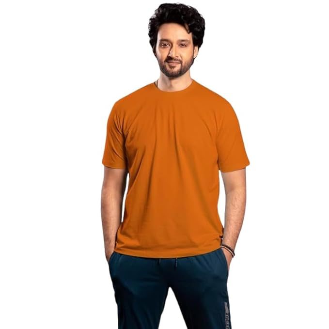 MYRISS Men's "Plain" 100% Cotton Regular  T-Shirt(Orange,Size-M)