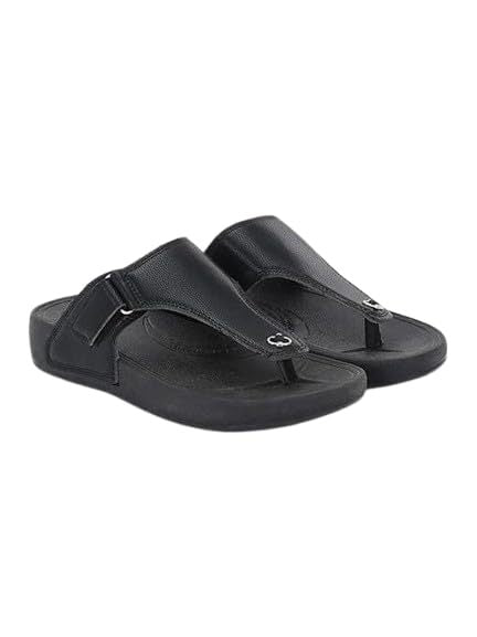 Men's Black Leather Slip-On Sandals – Stylish & Comfortable Toe-Ring
