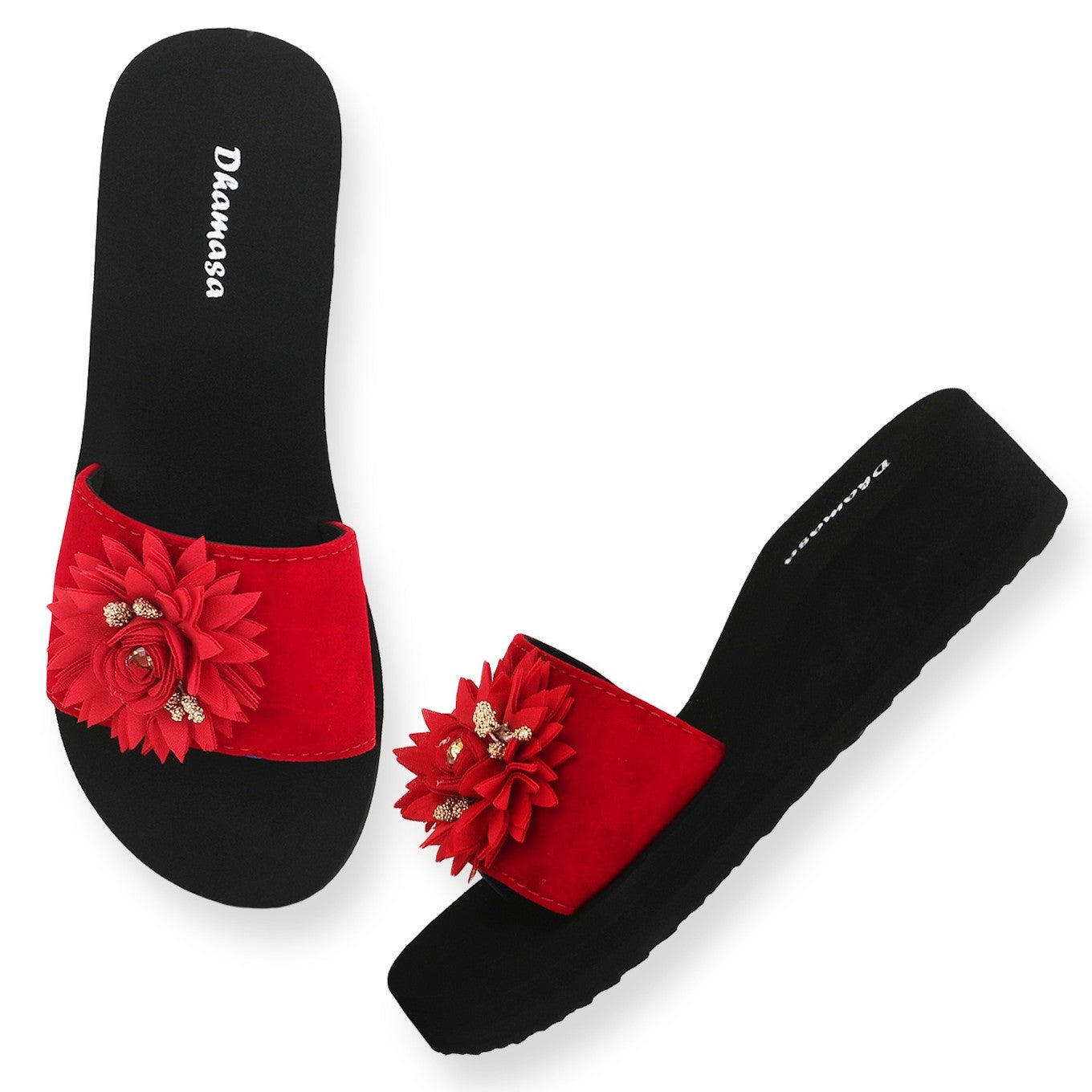 Flower Fashion Flipflop Slipper for Women and Girls, Red (SIZE 5K)