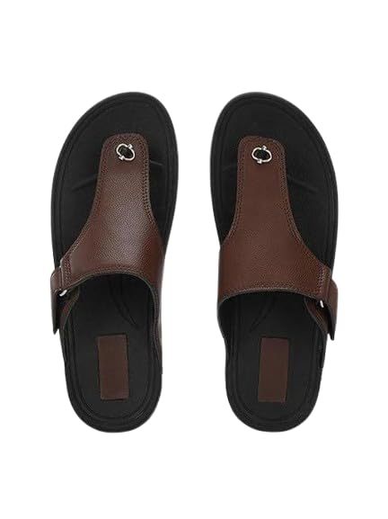 Men's Brown Leather Toe-Ring Slip-On Sandals – Casual Comfort Footwear