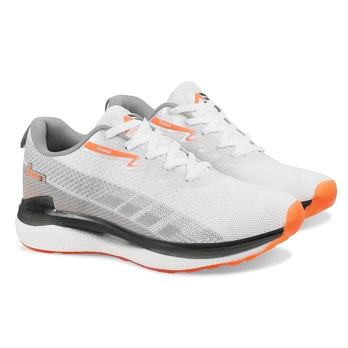 Men's White & Orange Lightweight Mesh Running Shoes – Breathable