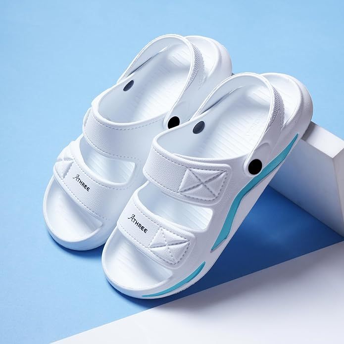 Men's White Dual-Strap Comfort Sandals with Blue Accent – Lightweight