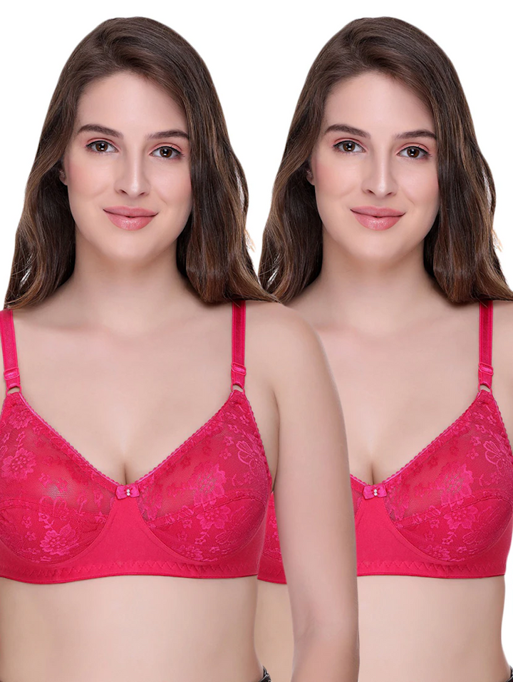 Women Pink Self-Designed Regular Bra (Pack of 2)(Size32)(ColorPink)