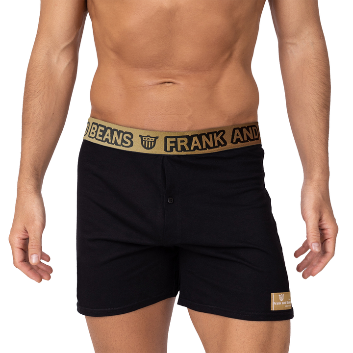 Mens Cotton Boxer Shorts Black/Gold