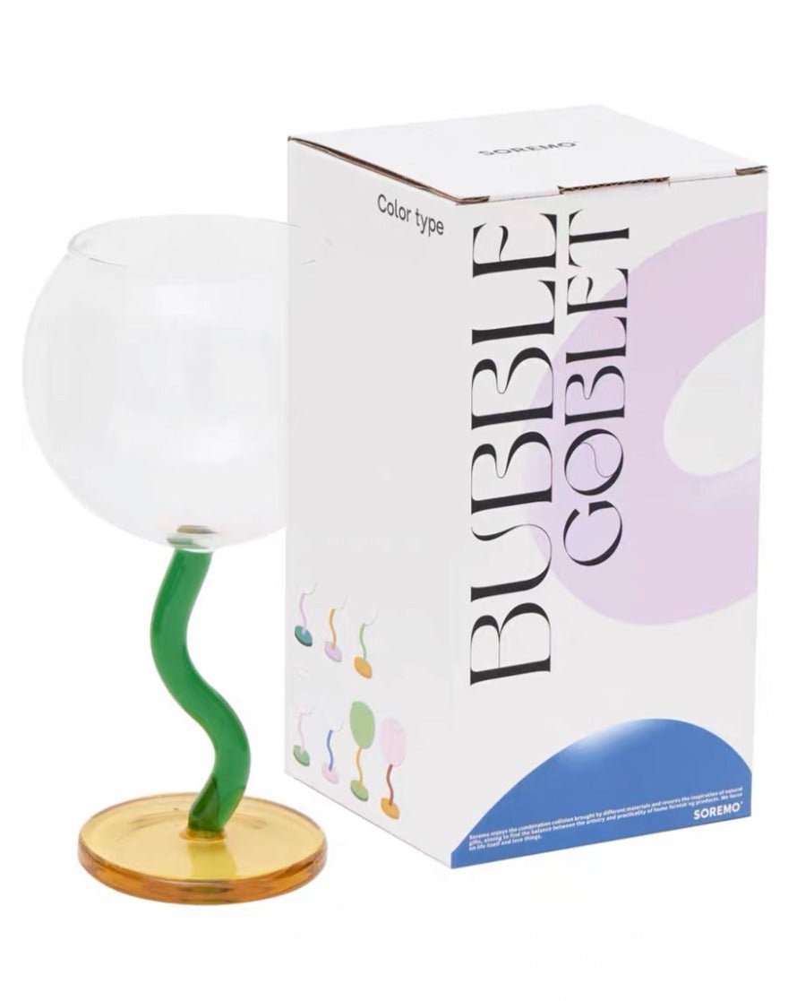 Handblown Bubble Wine Glass - Retro Whimsical Eclectic Wavy Stemmed