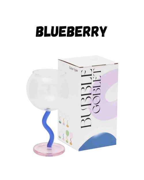 Handblown Bubble Wine Glass - Retro Whimsical Eclectic Wavy Stemmed