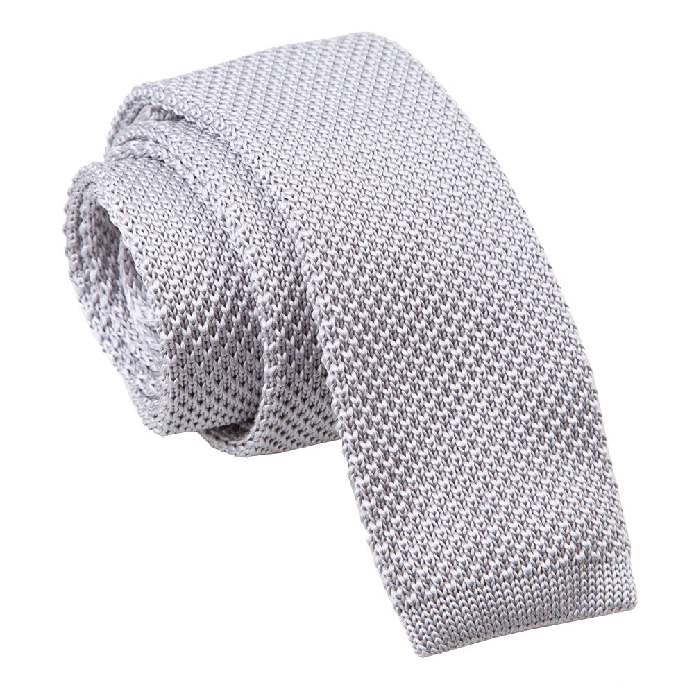 Plain Knitted Skinny Tie - Silver