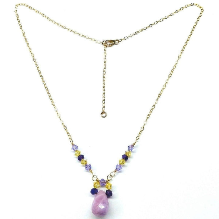 Lavender Candy Jade Drop Gold Wire Wrapped Necklace