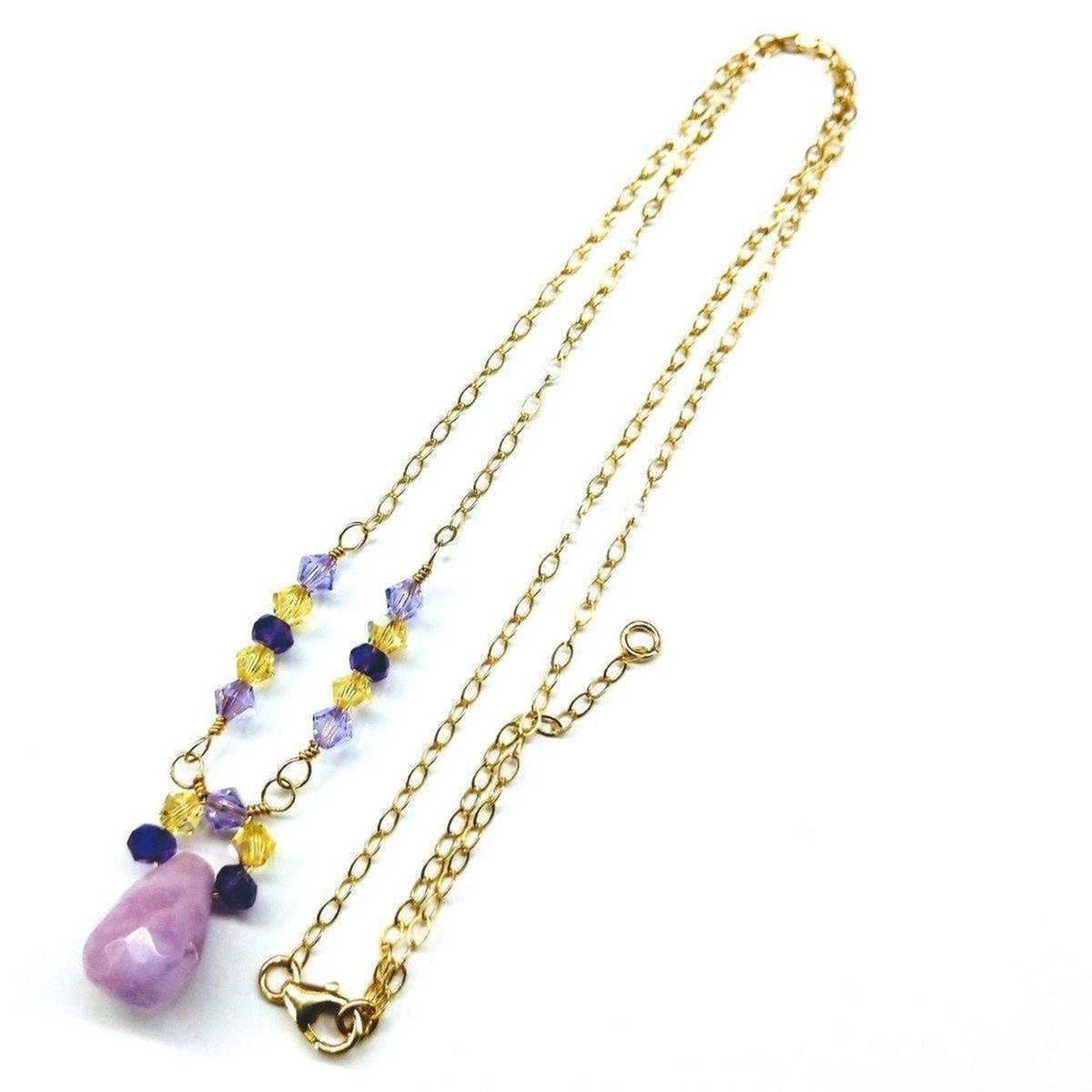 Lavender Candy Jade Drop Gold Wire Wrapped Necklace