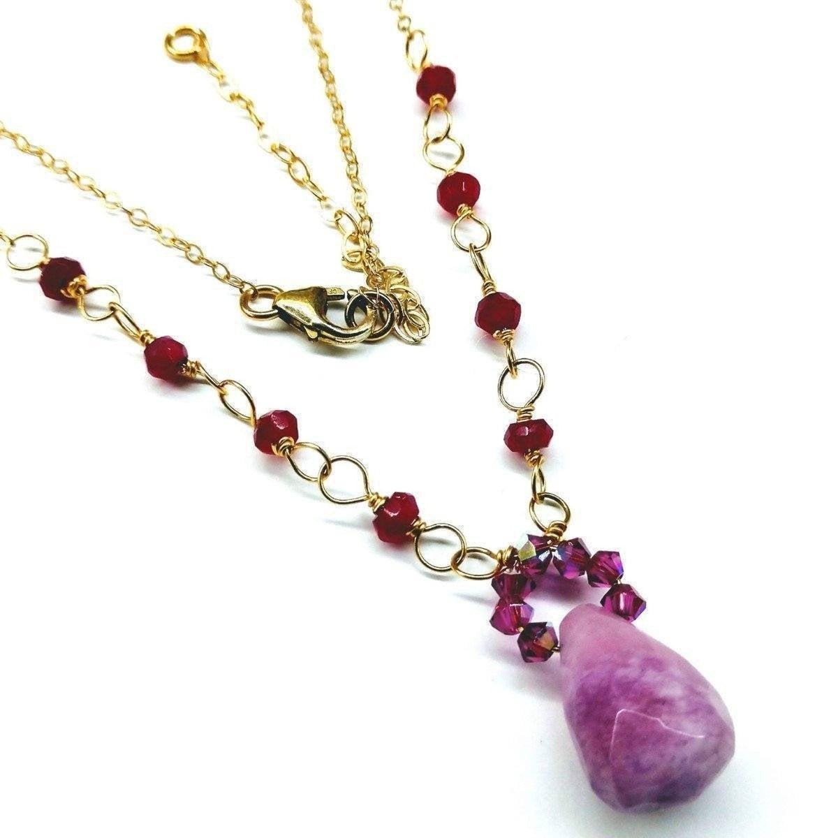 Lavender Jade Drop Gemstone Wire Wrapped 14KT Gold Filled Necklace