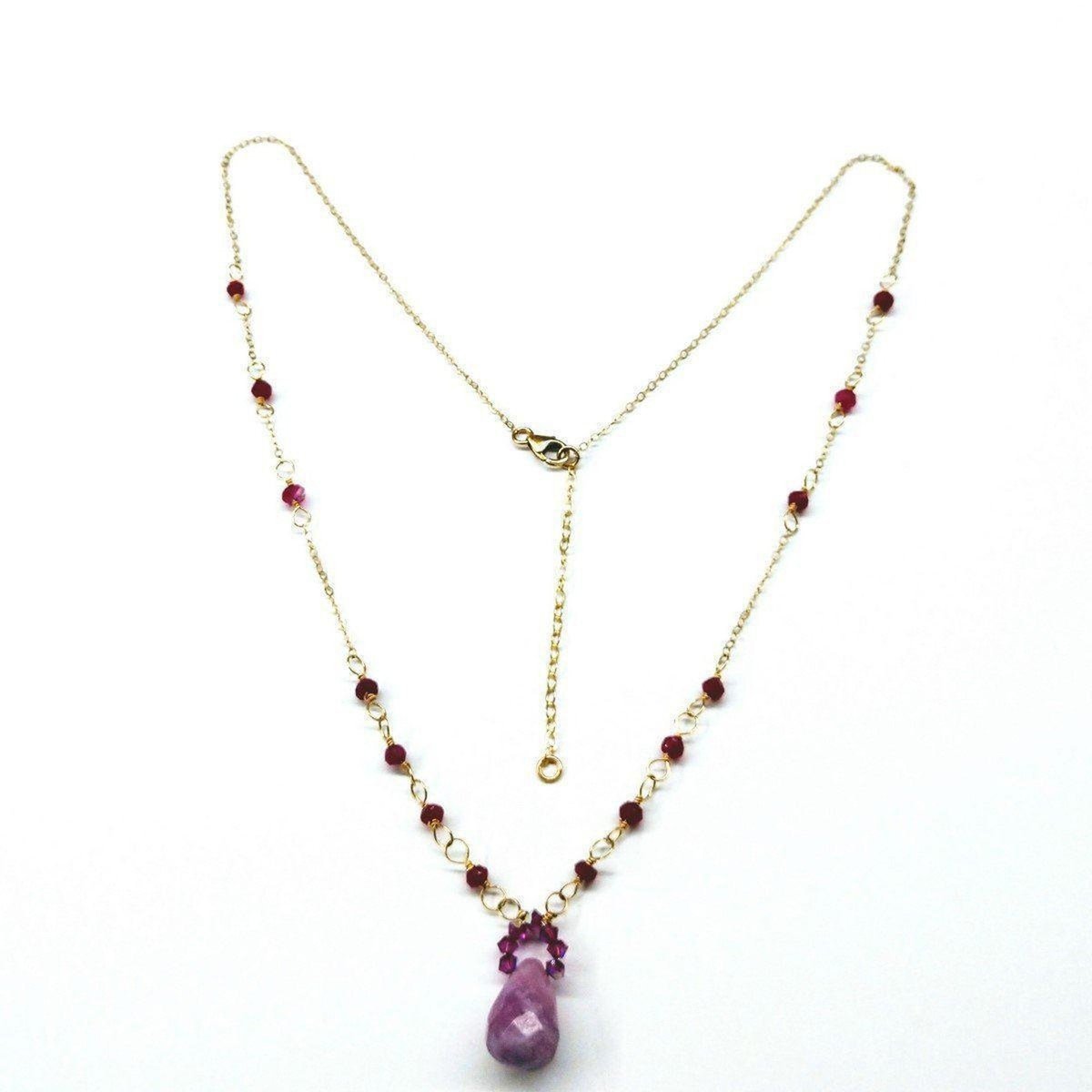 Lavender Jade Drop Gemstone Wire Wrapped 14KT Gold Filled Necklace
