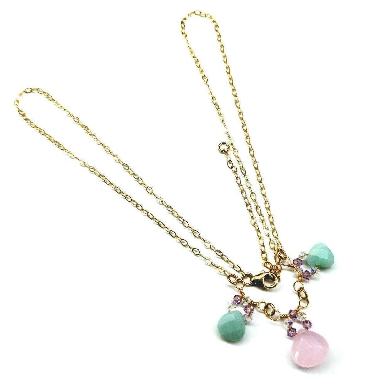 Beautiful Light Pink and Mint Chalcedony 14 Kt Gold Filled Necklace