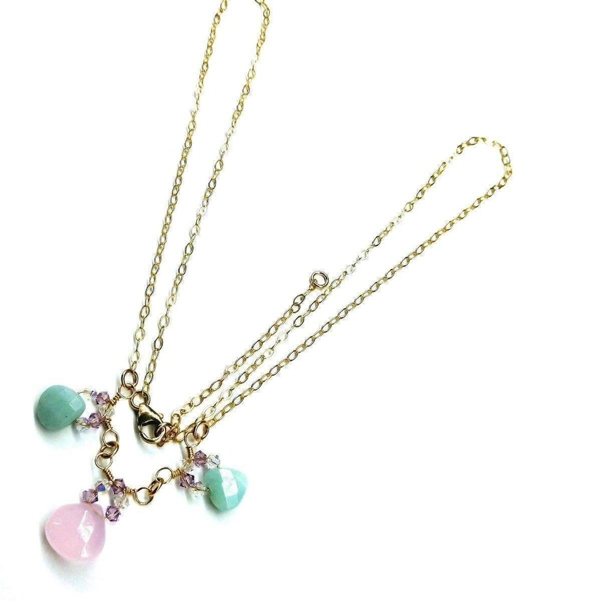 Beautiful Light Pink and Mint Chalcedony 14 Kt Gold Filled Necklace
