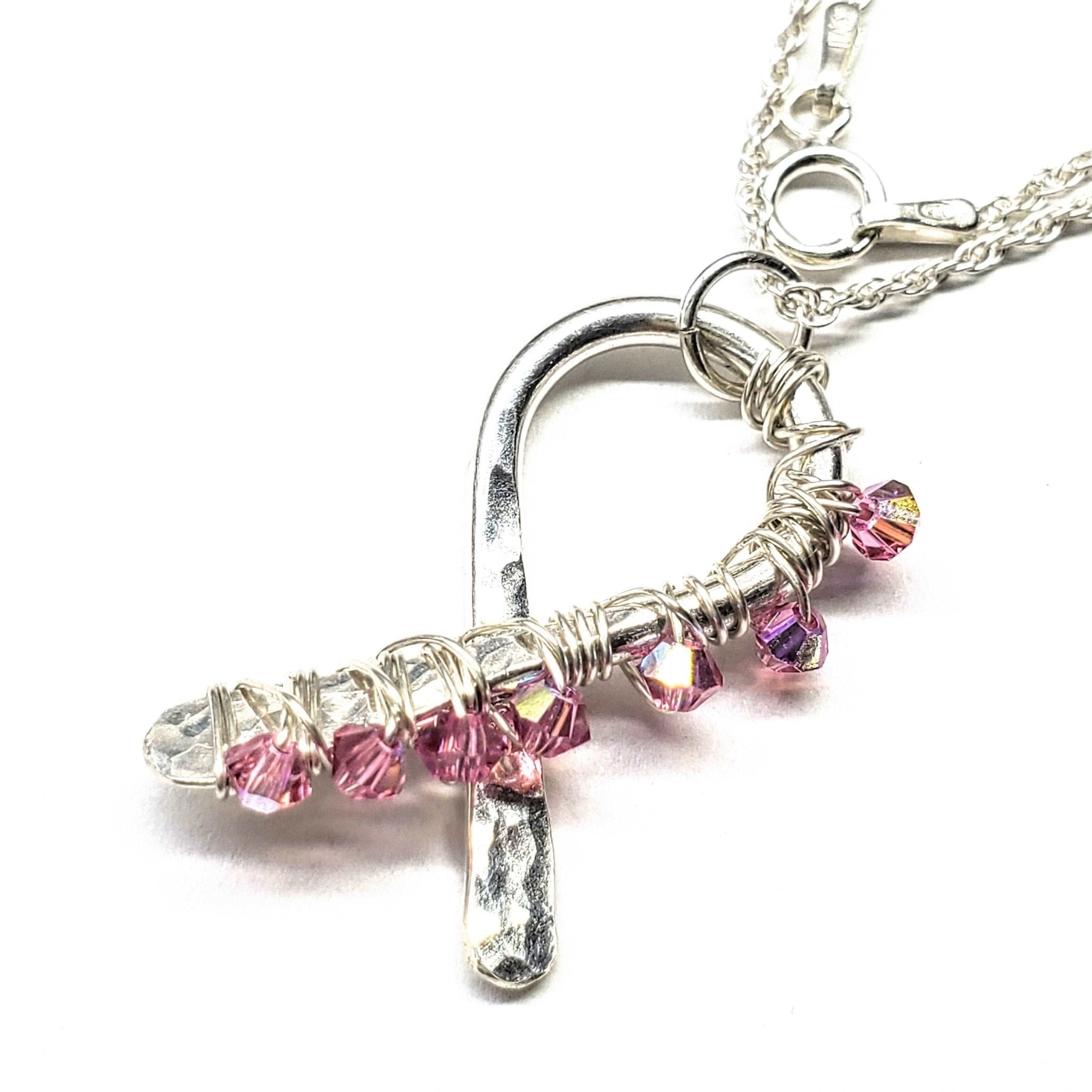 2024 Breast Cancer Awareness Crystal Ribbon Necklace - Limited Edition