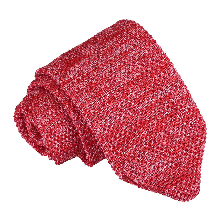 Melange Plain Speckled Knitted Slim Tie - Red