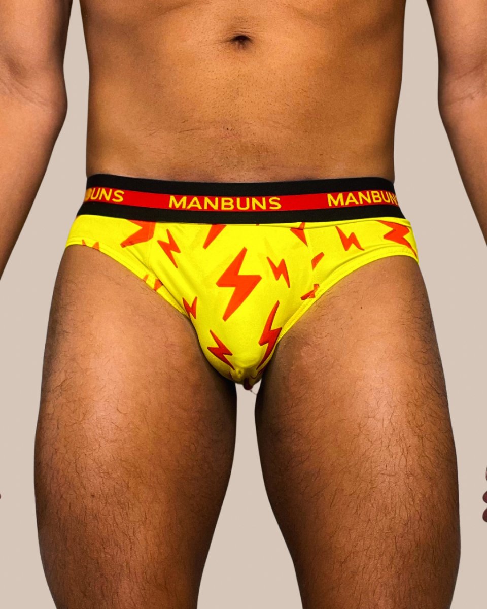 Men's Yellow and Red Lightning Bolt Briefs Underwear and Sock Set