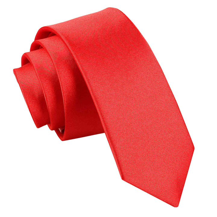 Plain Satin Skinny Tie - Red