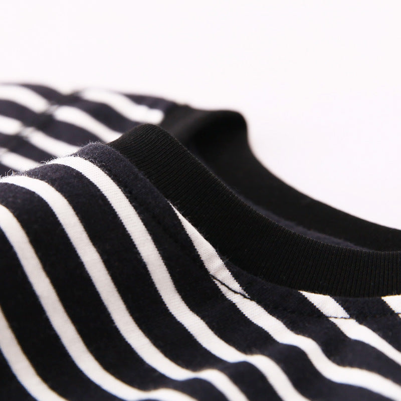 Baby Boy Striped Pattern Smiley Print Thin Style Round Neck T-Shirt