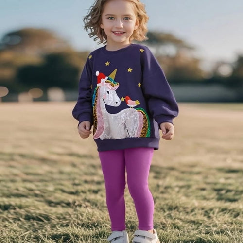 Spring and Autumn Girls Unicorn Cartoon Pattern Long Sleeves