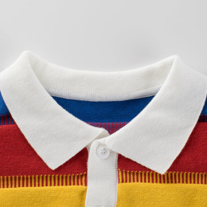 Baby Boy Colorful Striped Pattern Polo Neck Pullover Knitwear