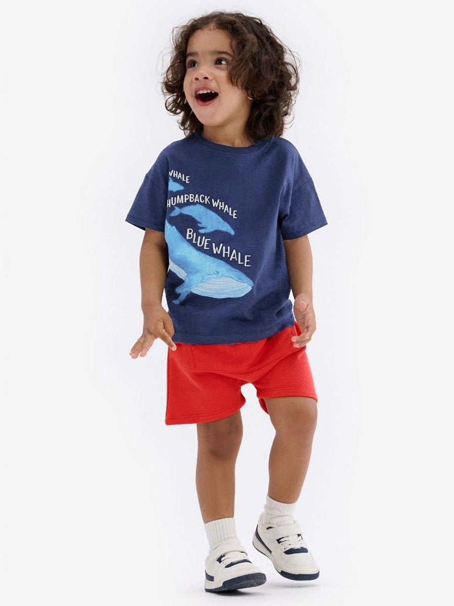 Baby And Kids Boys Whale Cartoon Short Sleeves Top And Shorts Casual