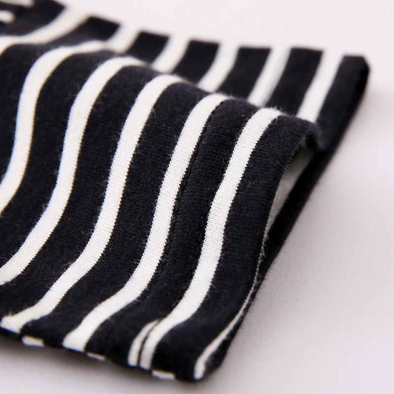 Baby Boy Striped Pattern Smiley Print Thin Style Round Neck T-Shirt