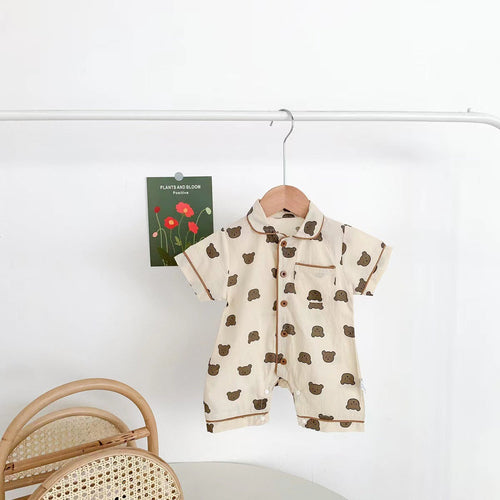 Baby Boy Animal Polka Dot Print Single Breasted Design Short Rompers P