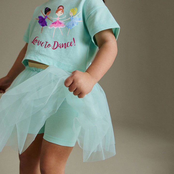 Summer Baby Kids Princess Cartoon Pattern T-shirt and Tulle Skirt