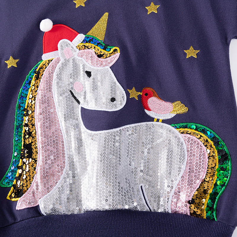 Spring and Autumn Girls Unicorn Cartoon Pattern Long Sleeves