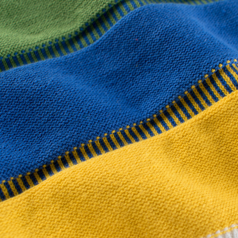 Baby Boy Colorful Striped Pattern Polo Neck Pullover Knitwear