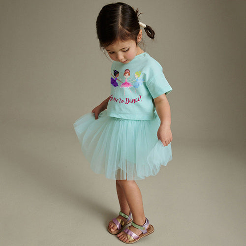 Summer Baby Kids Princess Cartoon Pattern T-shirt and Tulle Skirt