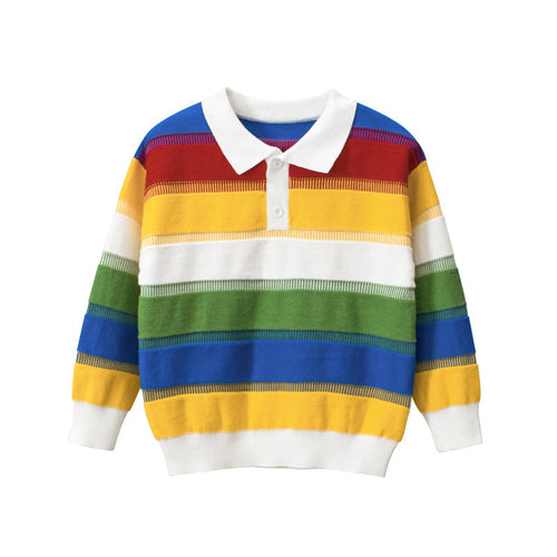 Baby Boy Colorful Striped Pattern Polo Neck Pullover Knitwear