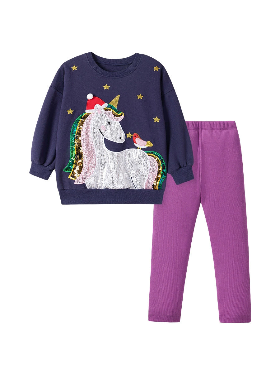 Spring and Autumn Girls Unicorn Cartoon Pattern Long Sleeves