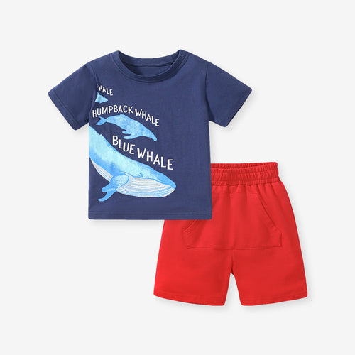 Baby And Kids Boys Whale Cartoon Short Sleeves Top And Shorts Casual